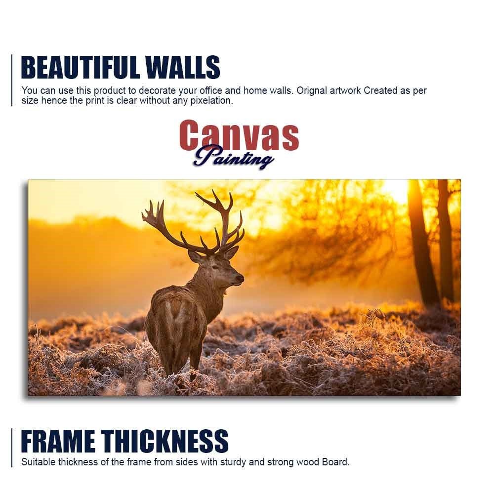 Premium Canvas Painting of Red Deer in Forest at Sunrise - Decor Smart