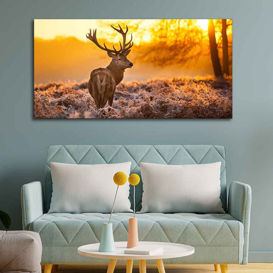 Premium Canvas Painting of Red Deer in Forest at Sunrise - Decor Smart