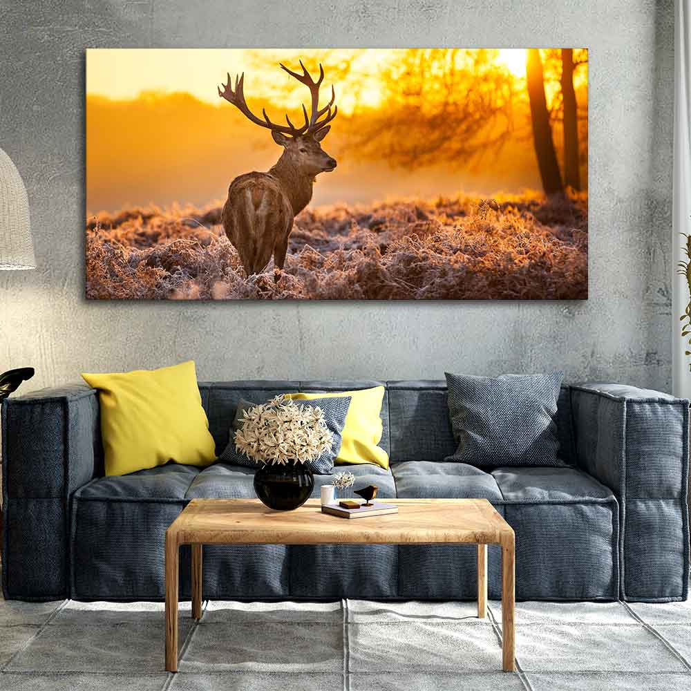 Premium Canvas Painting of Red Deer in Forest at Sunrise - Decor Smart
