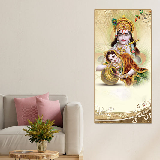Premium Canvas Vertical Wall Painting of Lord Radha Krishna - Decor Smart