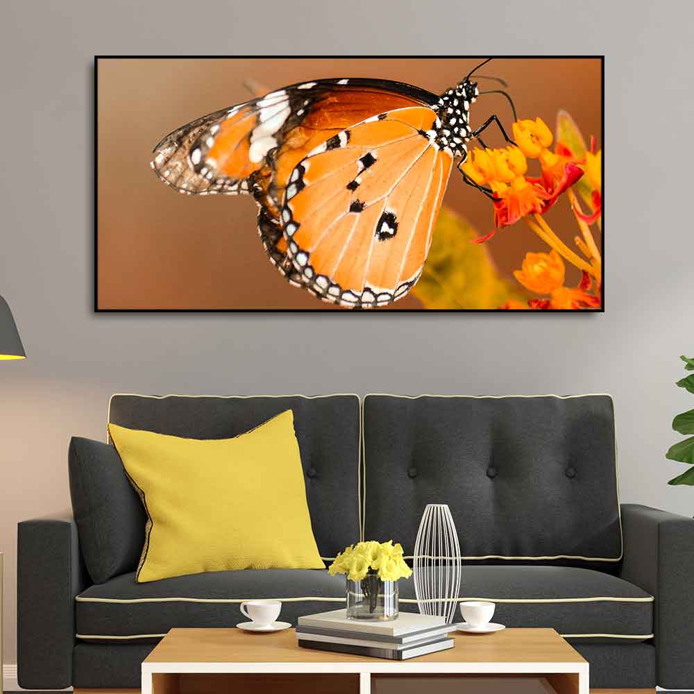 Premium Canvas Wall Painting of Beautiful Butterfly on Flower - Decor Smart