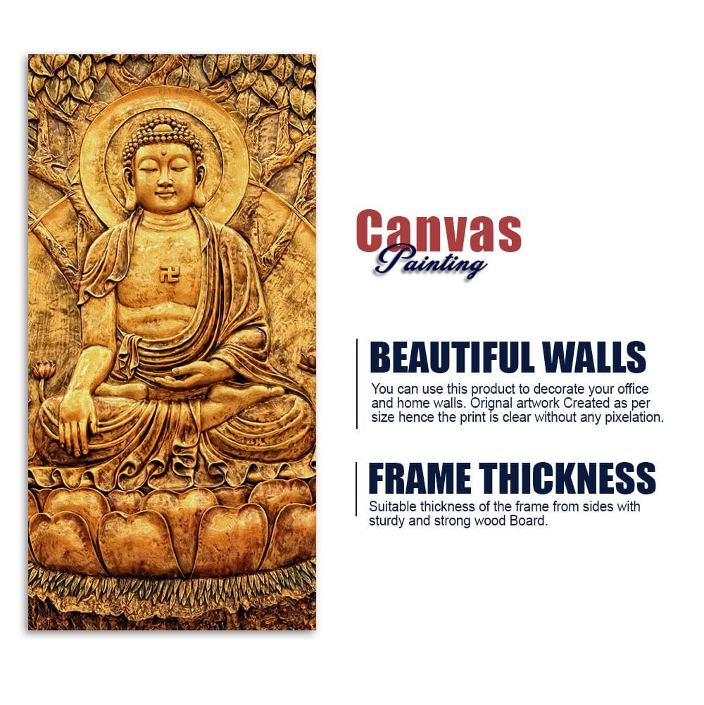 Premium Canvas Wall Painting of Golden Lord Buddha Sculpture - Decor Smart