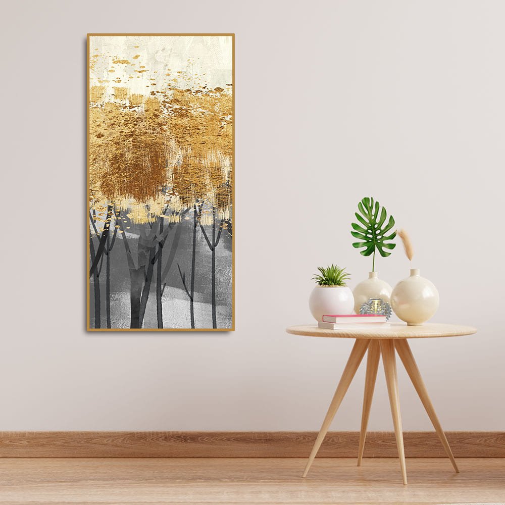 Premium Canvas Wall Painting of Golden Pattern Metallic Forest - Decor Smart