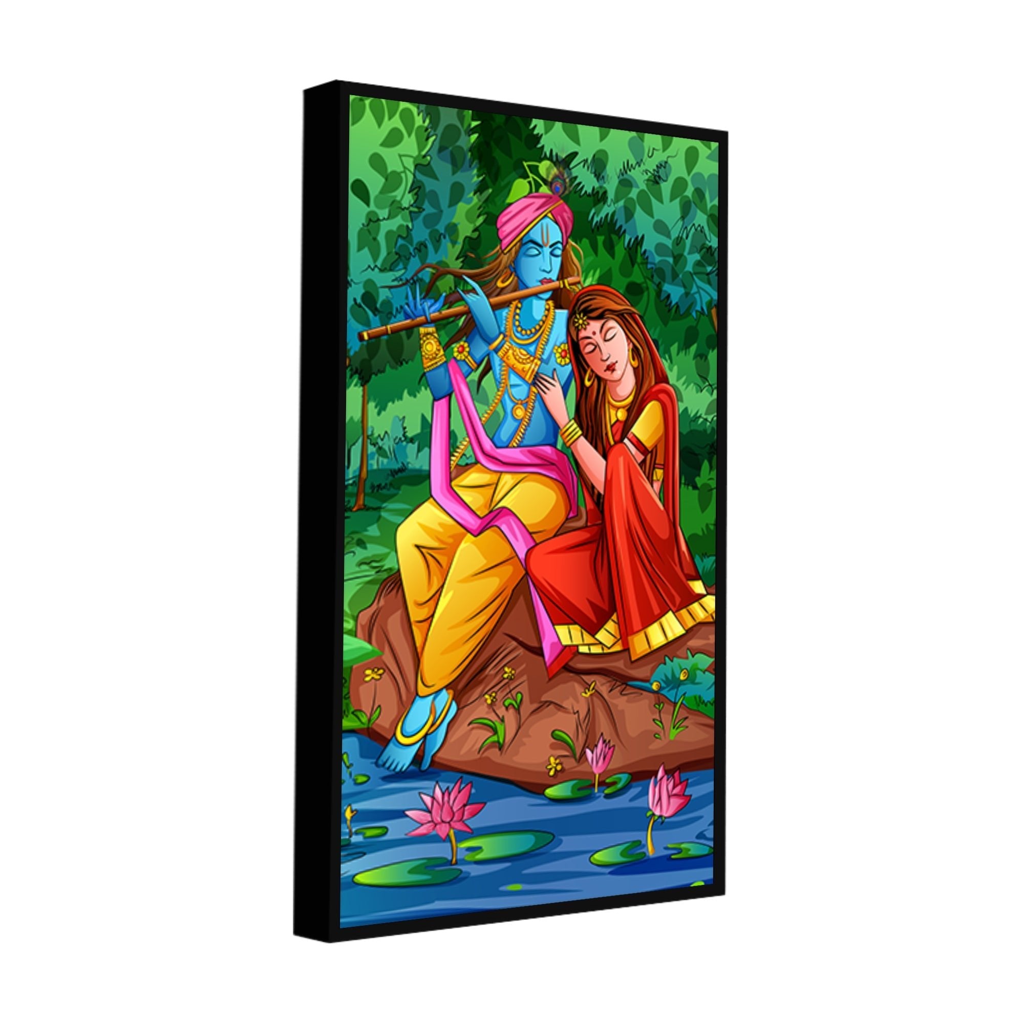 Premium Canvas Wall Painting of Lord Krishna with Radha Sitting in Forest - Decor Smart