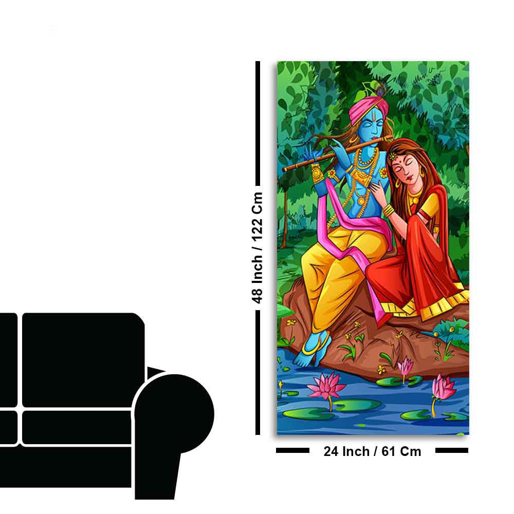 Premium Canvas Wall Painting of Lord Krishna with Radha Sitting in Forest - Decor Smart