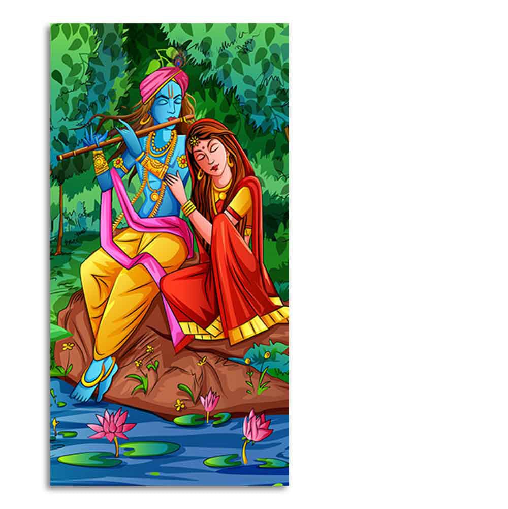 Premium Canvas Wall Painting of Lord Krishna with Radha Sitting in Forest - Decor Smart