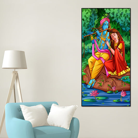Premium Canvas Wall Painting of Lord Krishna with Radha Sitting in Forest - Decor Smart