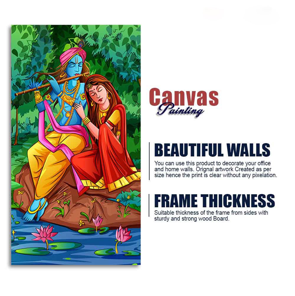 Premium Canvas Wall Painting of Lord Krishna with Radha Sitting in Forest - Decor Smart
