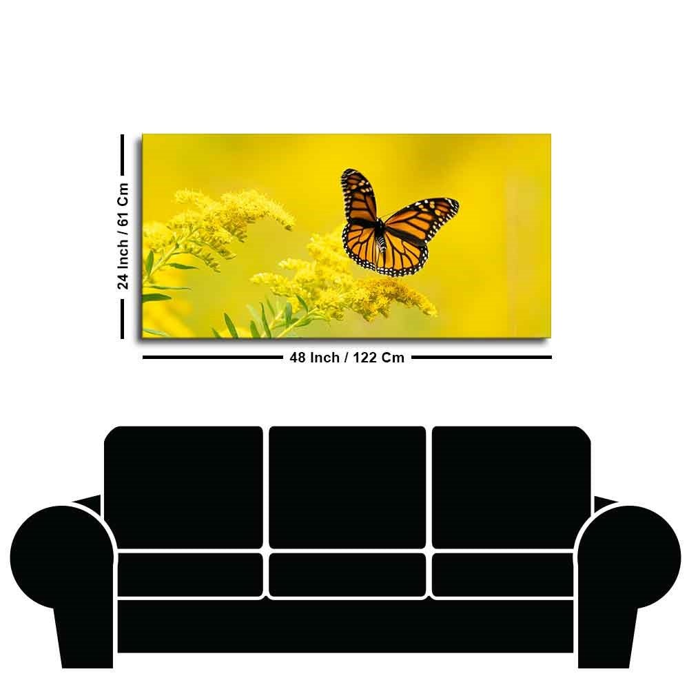 Premium Canvas Wall Painting of Monarch Butterfly on Yellow Flower - Decor Smart