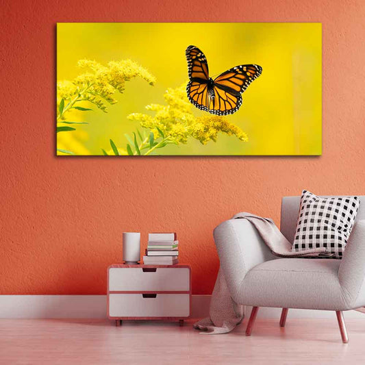 Premium Canvas Wall Painting of Monarch Butterfly on Yellow Flower - Decor Smart