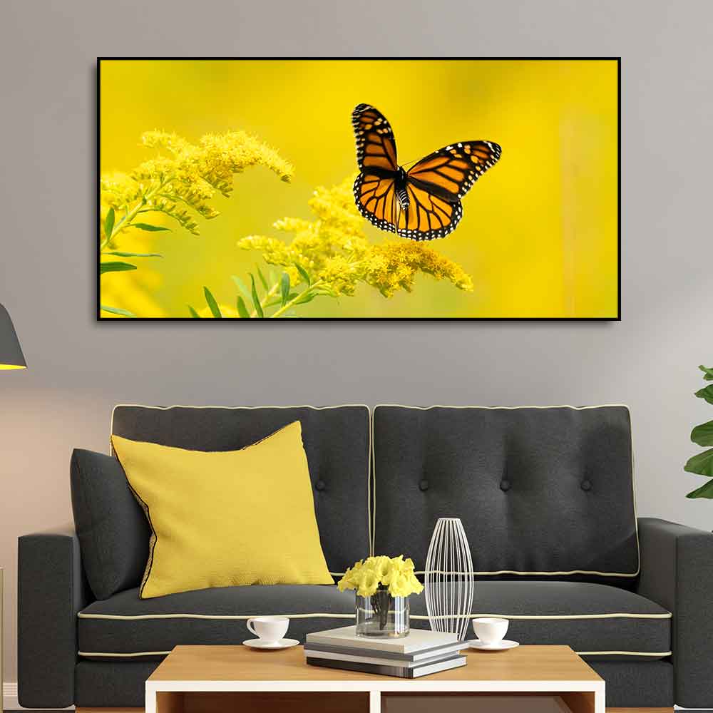 Premium Canvas Wall Painting of Monarch Butterfly on Yellow Flower - Decor Smart