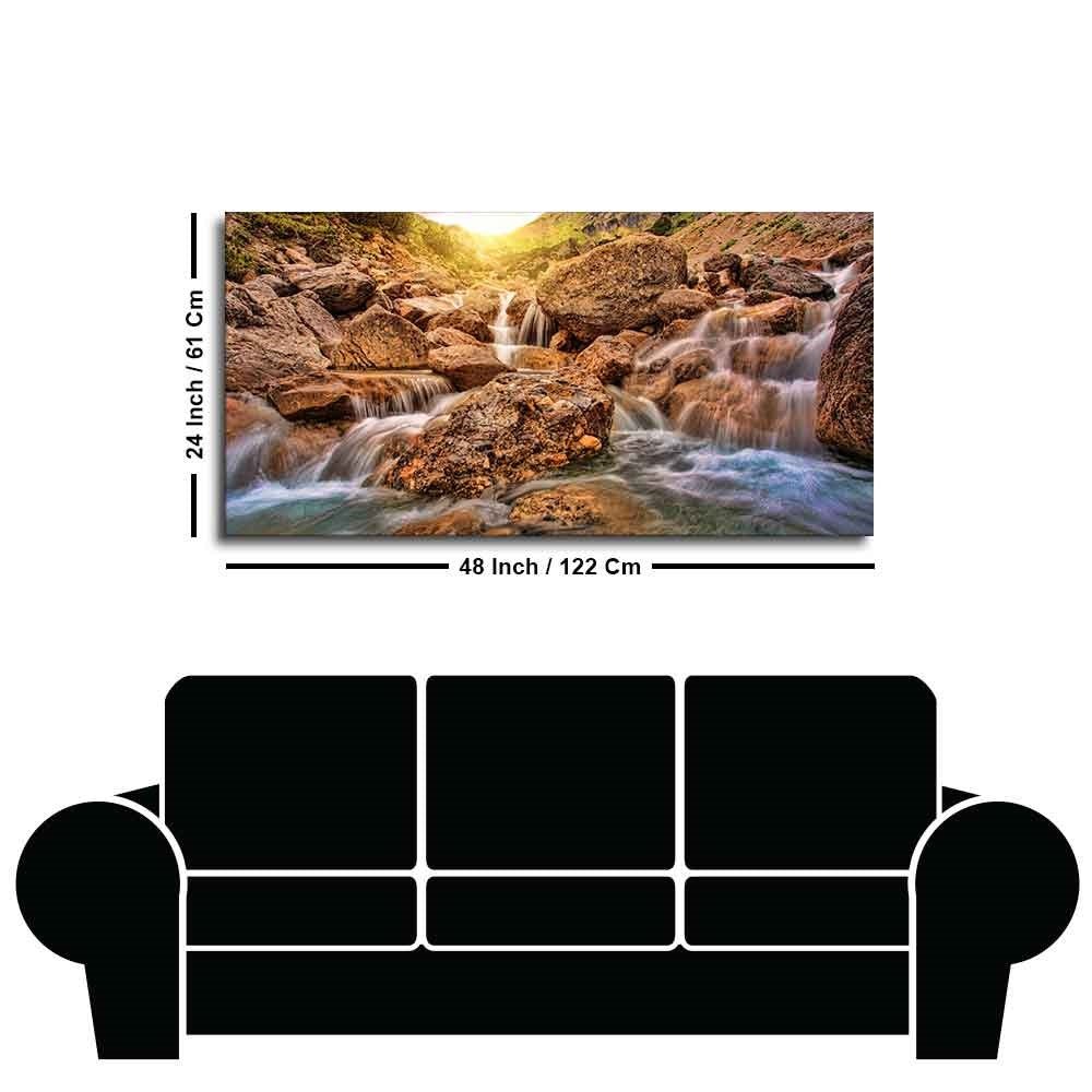 Premium Canvas Wall Painting of Waterfall at Sunrise - Decor Smart