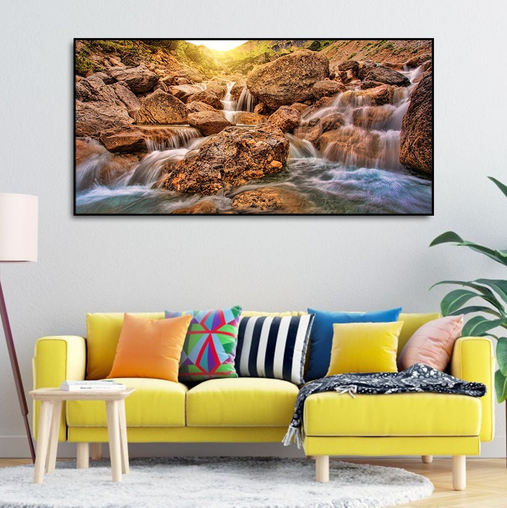 Premium Canvas Wall Painting of Waterfall at Sunrise - Decor Smart