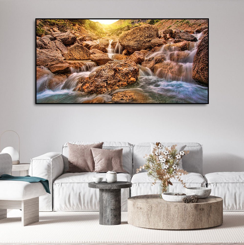 Premium Canvas Wall Painting of Waterfall at Sunrise - Decor Smart