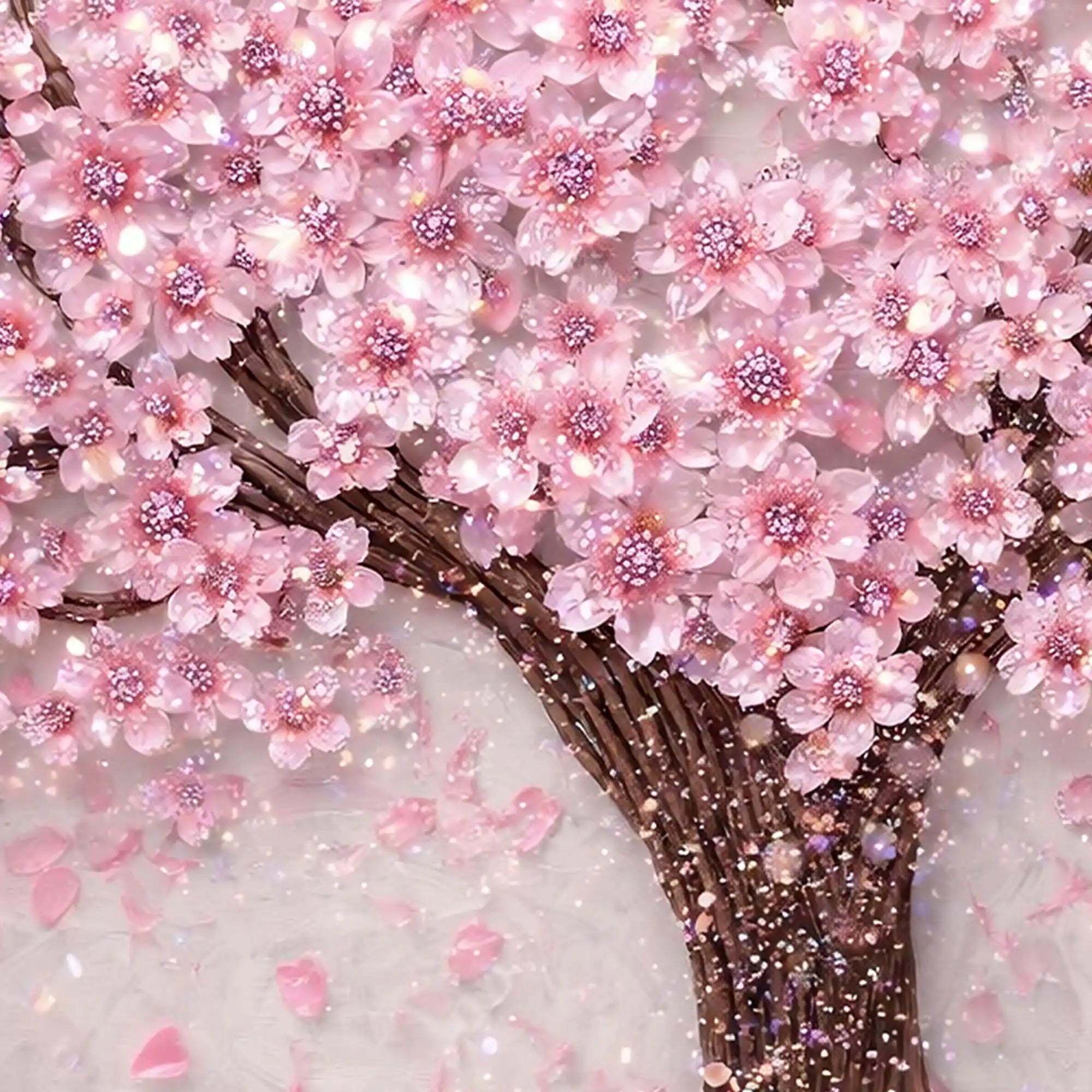 Premium Cherry Blossom Tree Crystal Glass Wall Painting for Living Room Décor