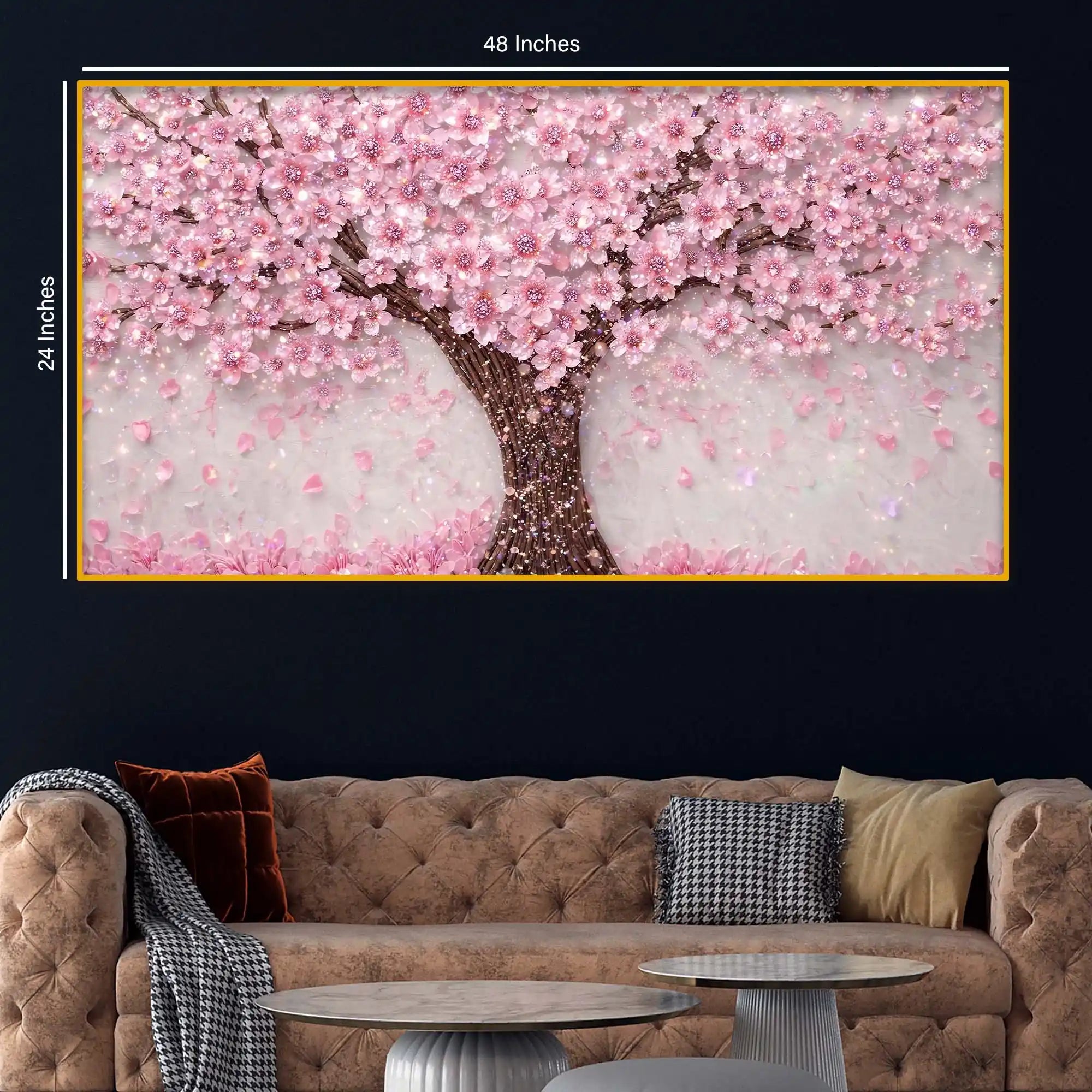 Premium Cherry Blossom Tree Crystal Glass Wall Painting for Living Room Décor