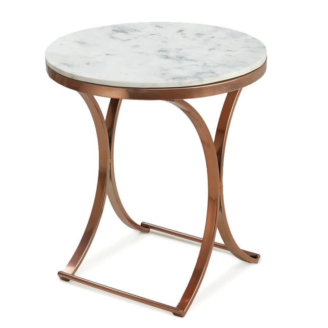 Premium Copper Metal Finish Coffee Side Table with Marble Top - Decor Smart