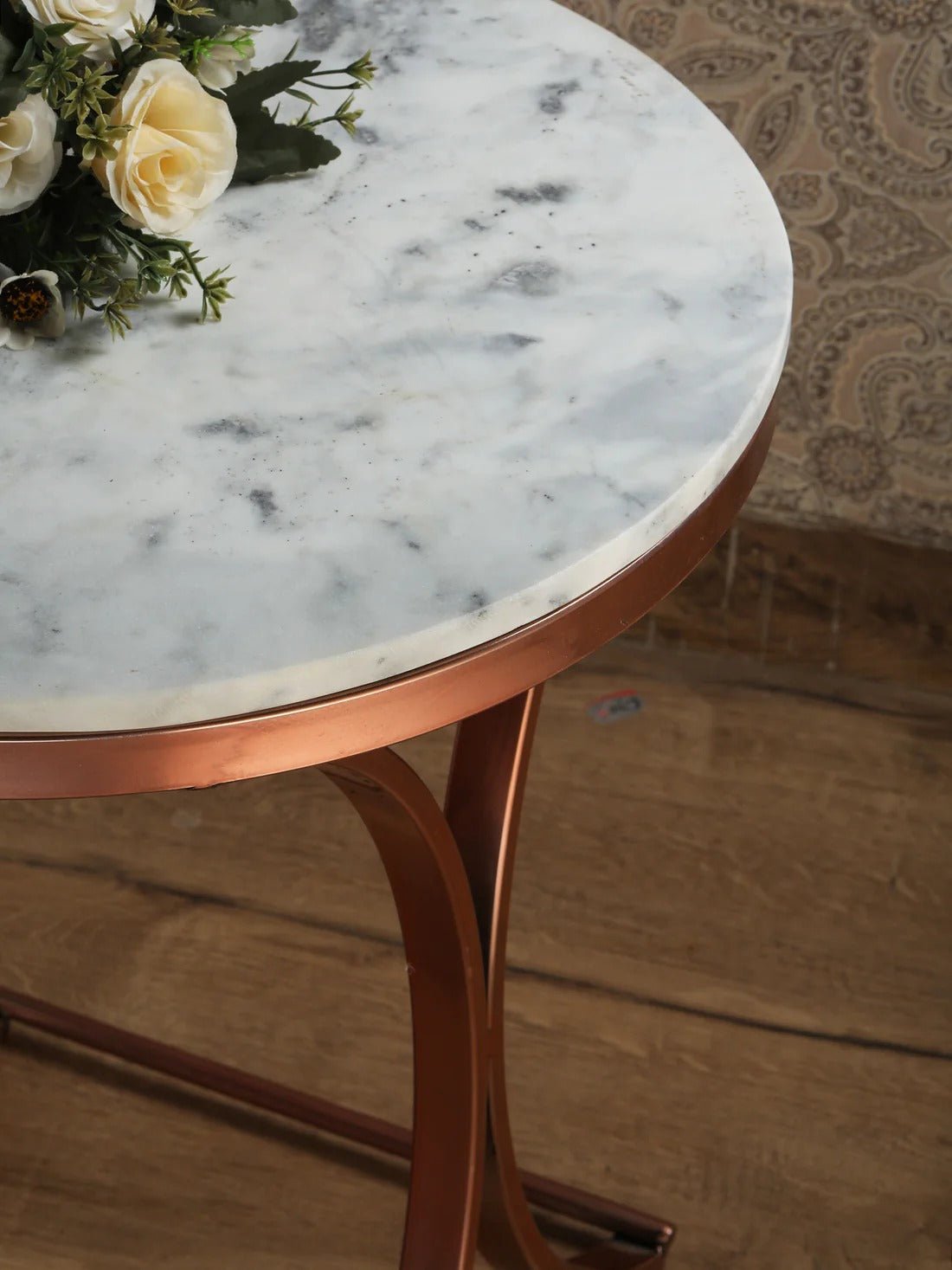 Premium Copper Metal Finish Coffee Side Table with Marble Top - Decor Smart