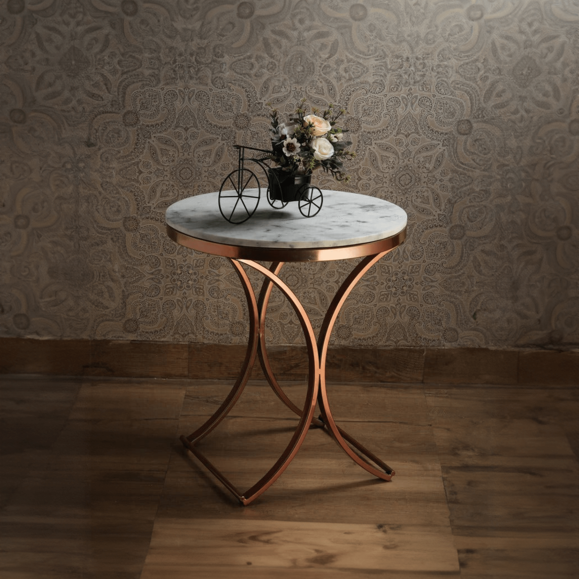 Premium Copper Metal Finish Coffee Side Table with Marble Top - Decor Smart