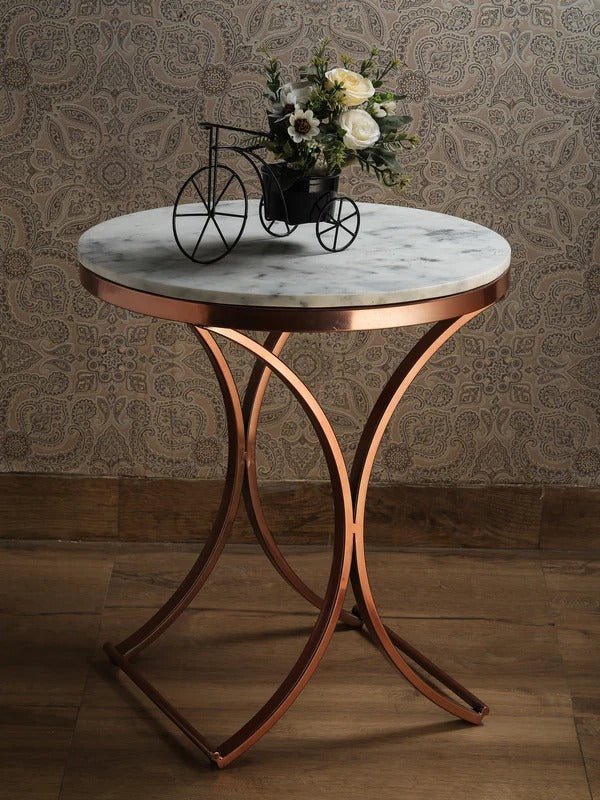 Premium Copper Metal Finish Coffee Side Table with Marble Top - Decor Smart