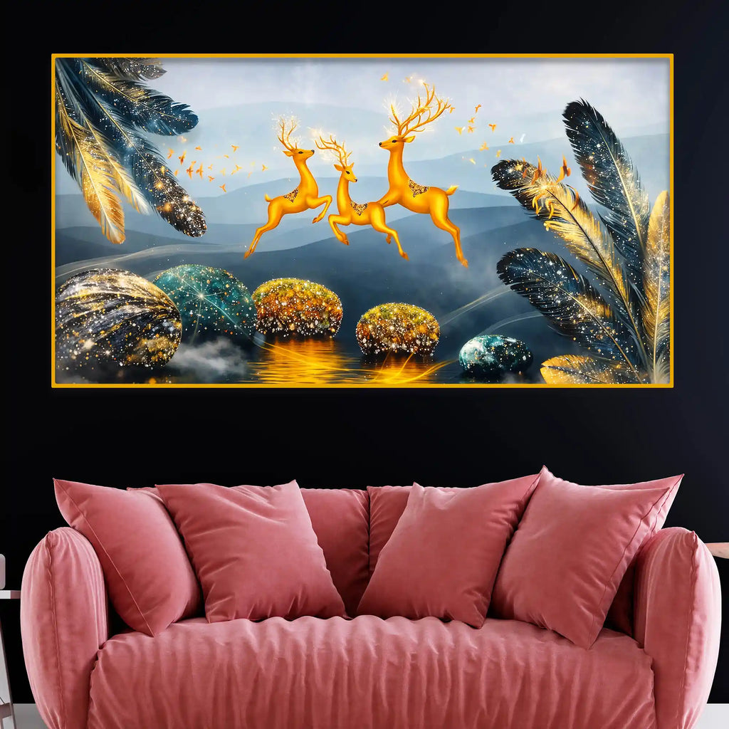 Premium Deer Crystal Glass Painting for Living Room Décor
