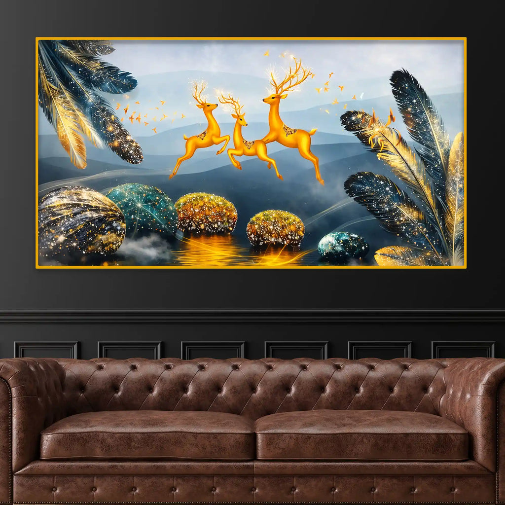 Premium Deer Crystal Glass Painting for Living Room Décor