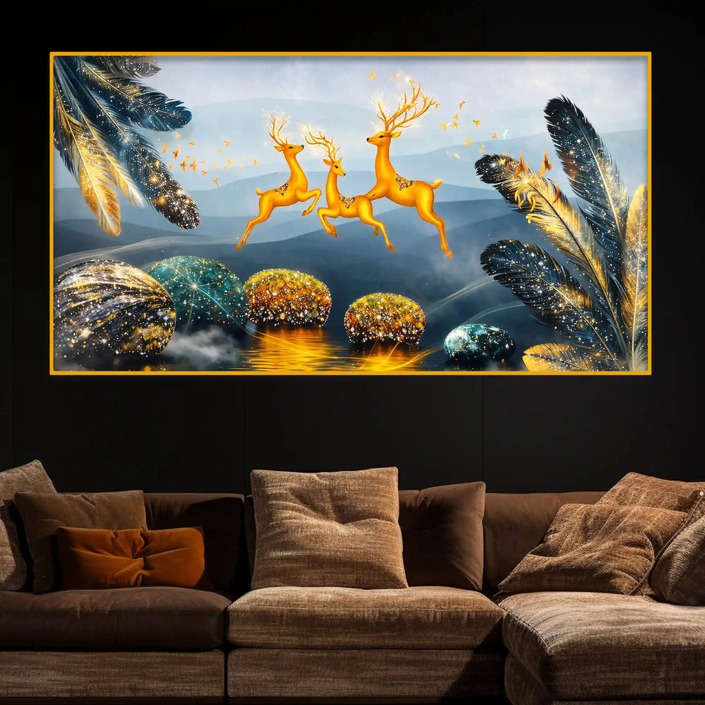 Premium Deer Crystal Glass Painting for Living Room Décor