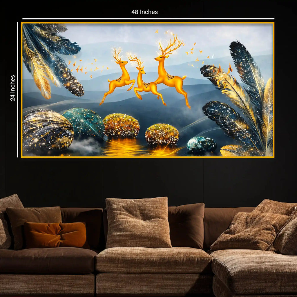 Premium Deer Crystal Glass Painting for Living Room Décor