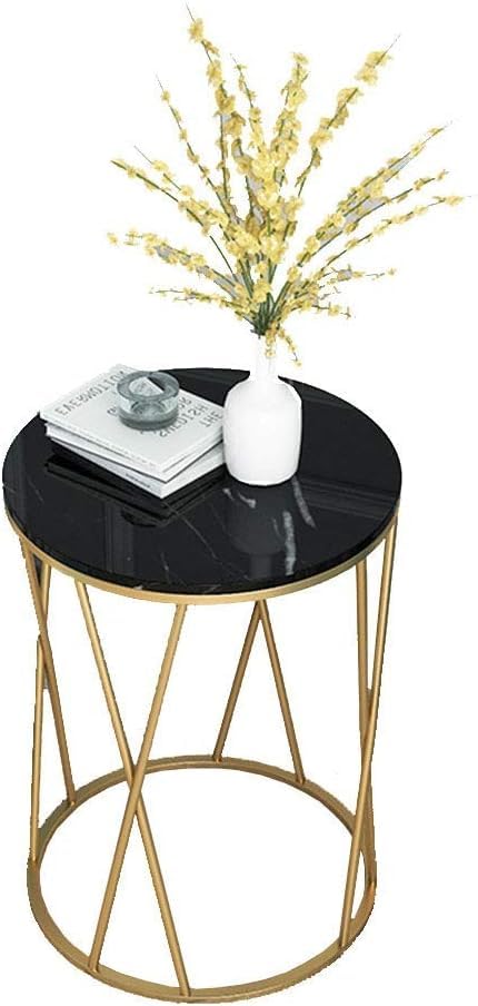Premium Designer Round Shaped Golden Artistic Side Table with Black Marble - Decor Smart