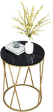 Premium Designer Round Shaped Golden Artistic Side Table with Black Marble - Decor Smart