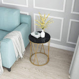 Premium Designer Round Shaped Golden Artistic Side Table with Black Marble - Decor Smart