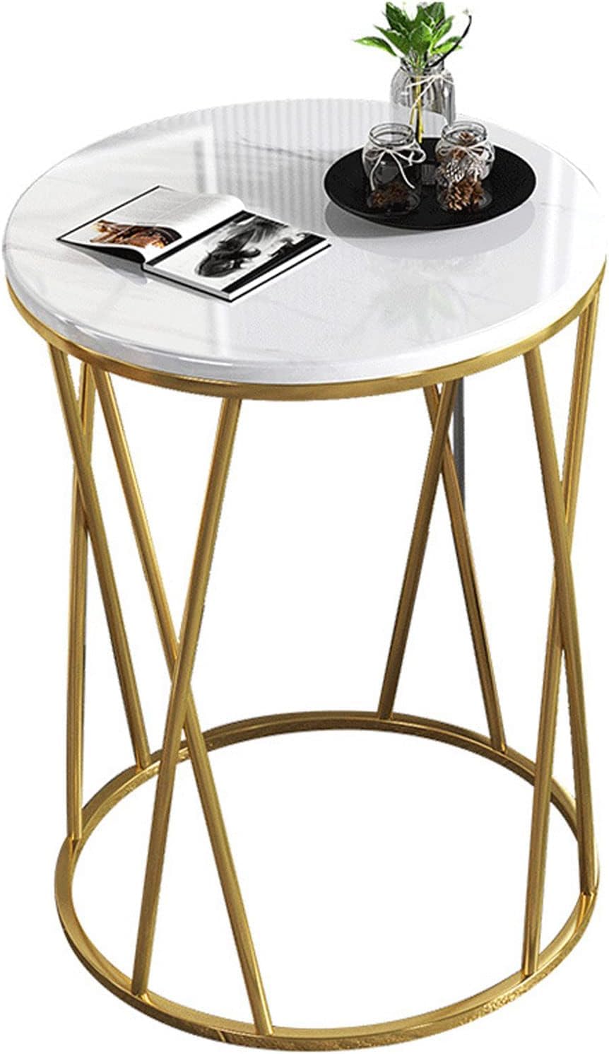 Premium Designer Round Shaped Golden Artistic Side Table with White Marble - Decor Smart