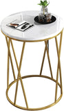 Premium Designer Round Shaped Golden Artistic Side Table with White Marble - Decor Smart