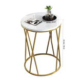 Premium Designer Round Shaped Golden Artistic Side Table with White Marble - Decor Smart