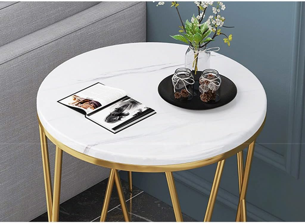 Premium Designer Round Shaped Golden Artistic Side Table with White Marble - Decor Smart