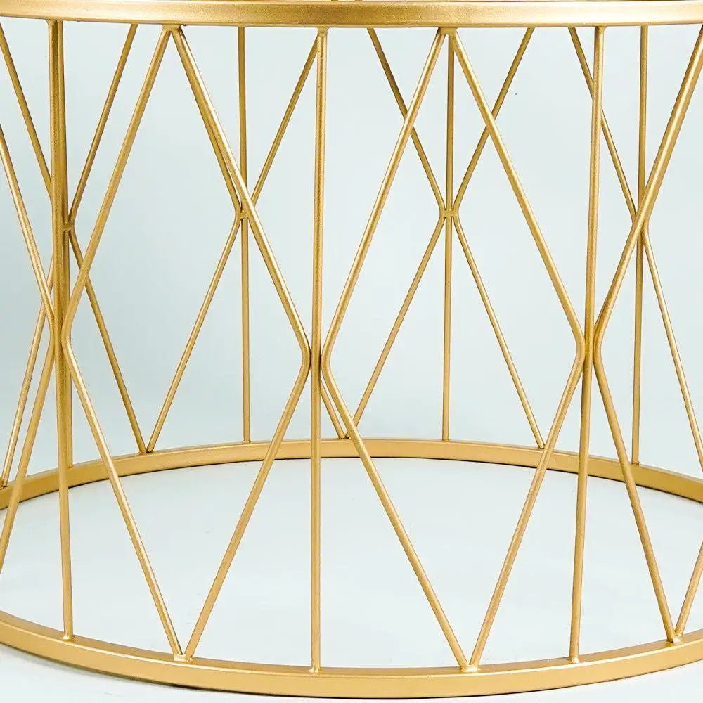 Premium Designer White Marble Round Shape Center Table in Criss Cross Pattern - Decor Smart