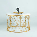 Premium Designer White Marble Round Shape Center Table in Criss Cross Pattern - Decor Smart