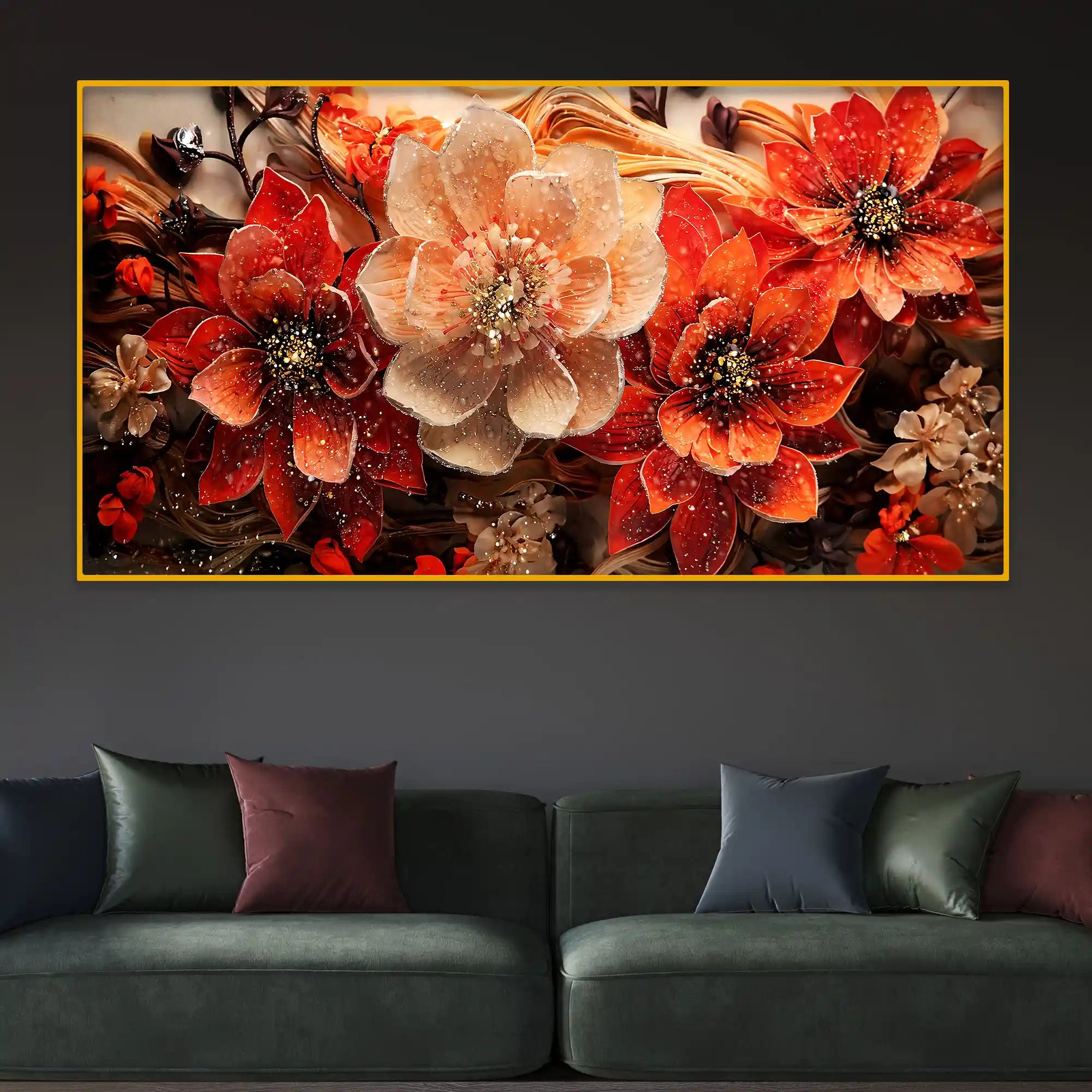 Premium Floral Crystal Glass Painting for Home Décor