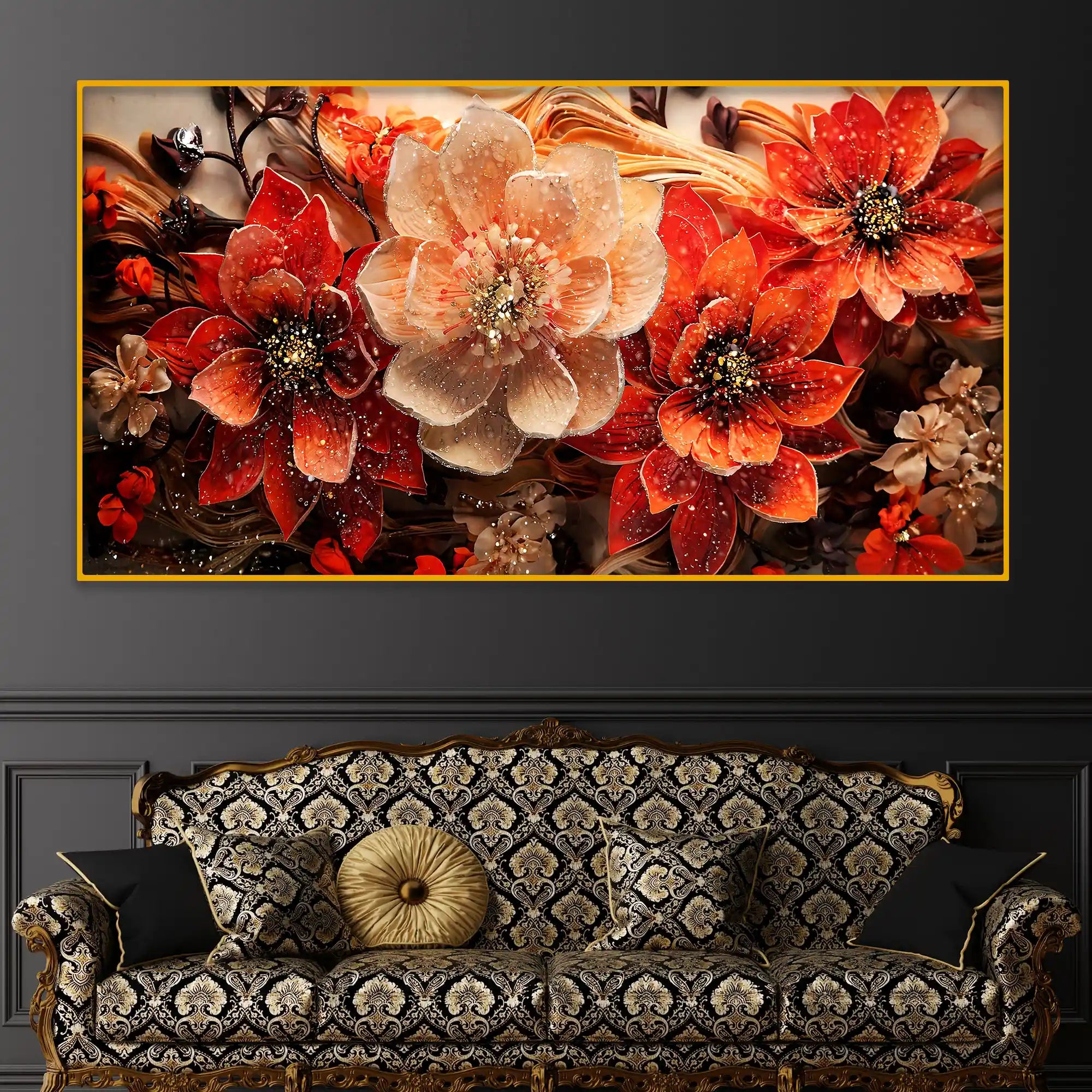 Premium Floral Crystal Glass Painting for Home Décor