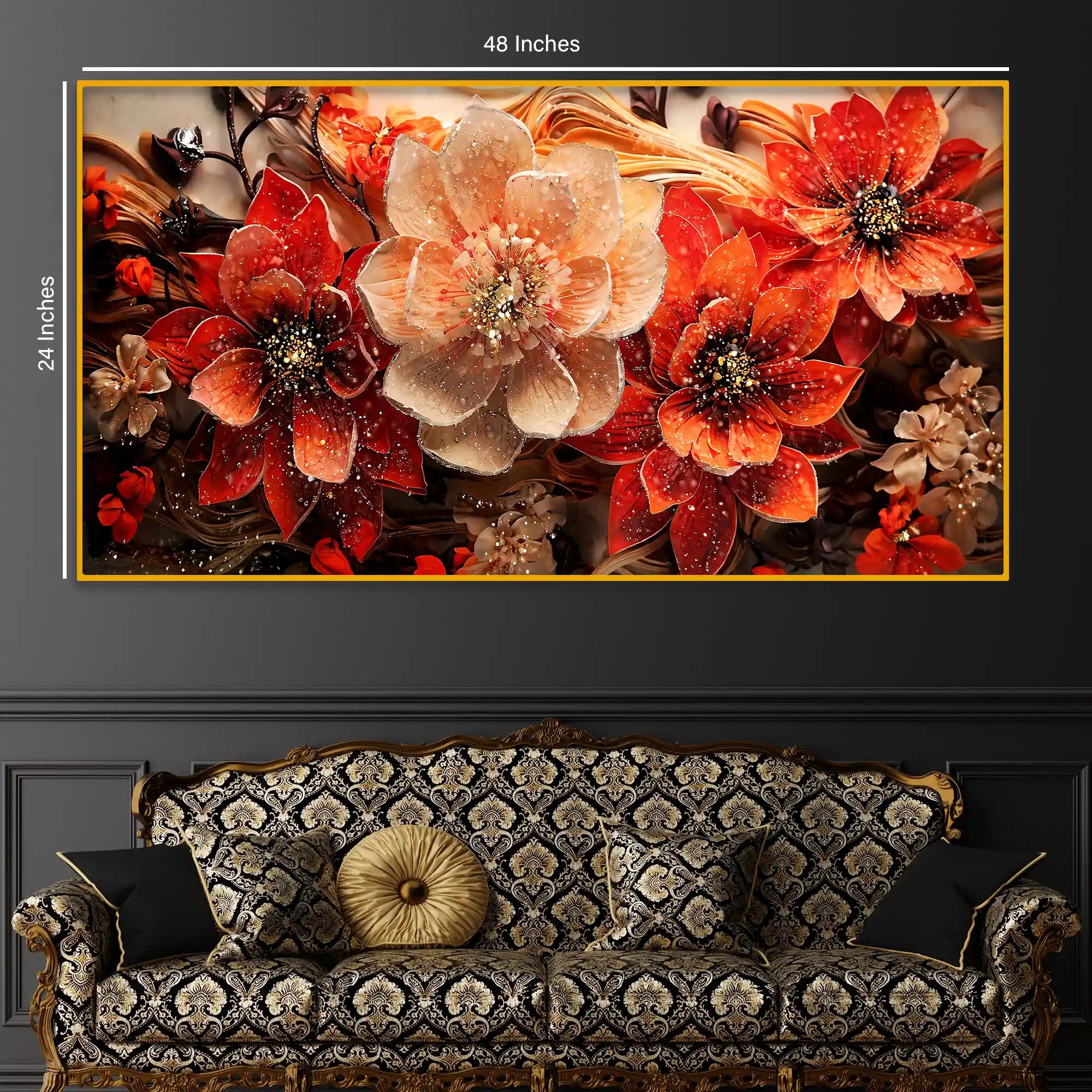 Premium Floral Crystal Glass Painting for Home Décor