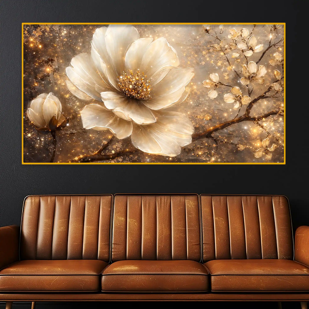 Premium Flower Crystal Glass Décor Wall Painting