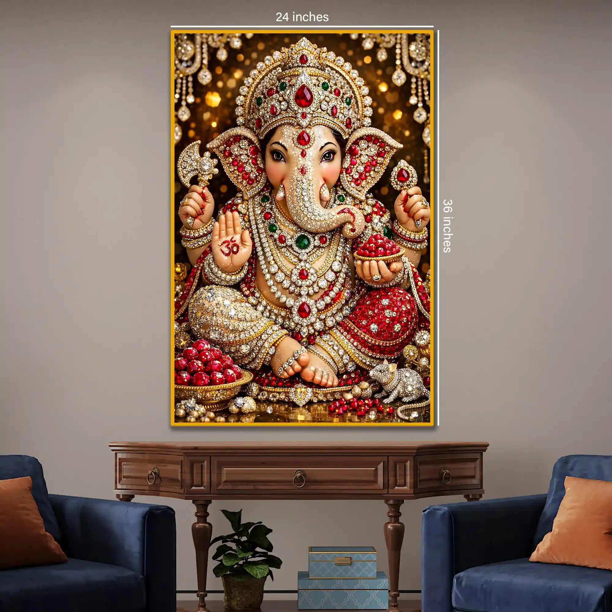 Premium Ganesha Artwork Floating Frame Crystal Wall Painting