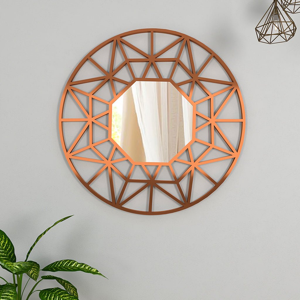 Premium Geometric Cut Copper Finish Designer Wall Mirror - Decor Smart