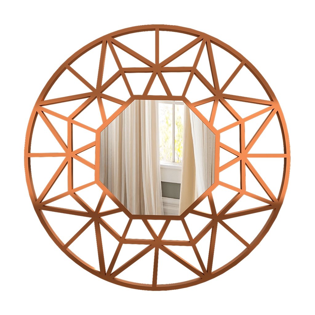 Premium Geometric Cut Copper Finish Designer Wall Mirror - Decor Smart
