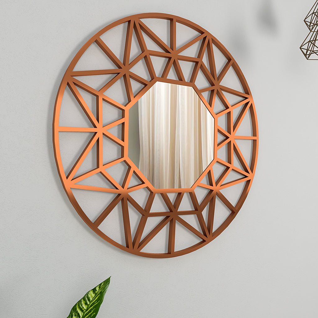 Premium Geometric Cut Copper Finish Designer Wall Mirror - Decor Smart