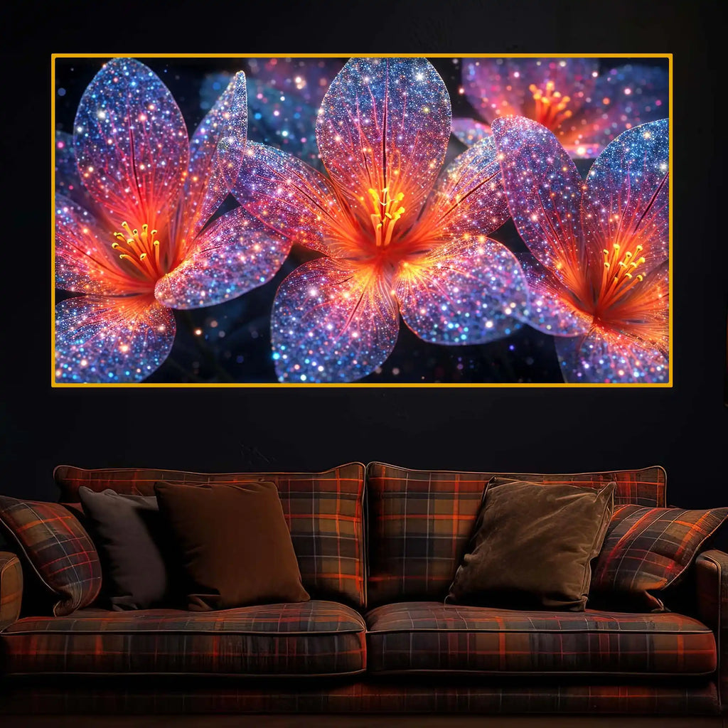 Premium Glowing Floral Crystal Glass Wall Painting for Living Room Décor
