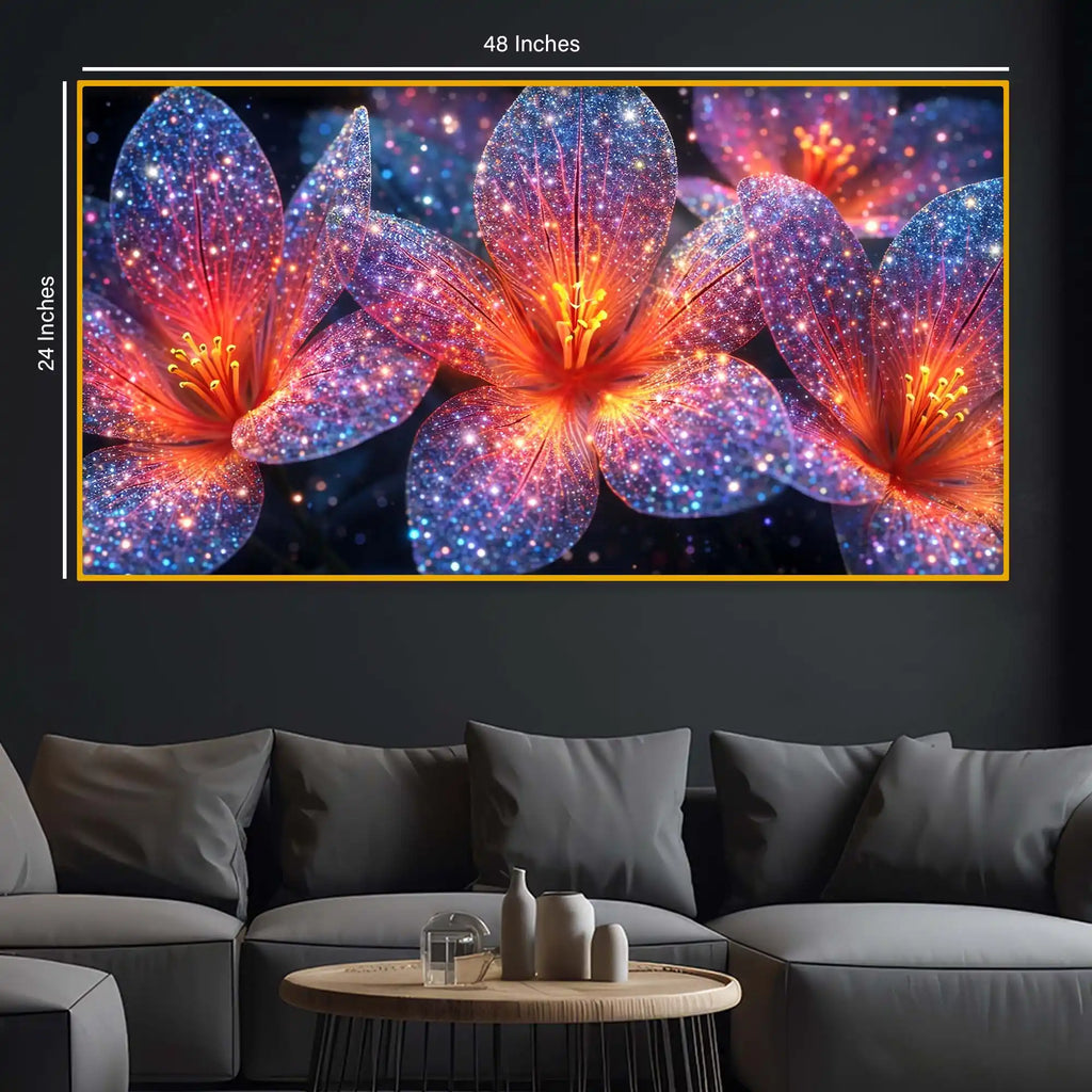 Premium Glowing Floral Crystal Glass Wall Painting for Living Room Décor