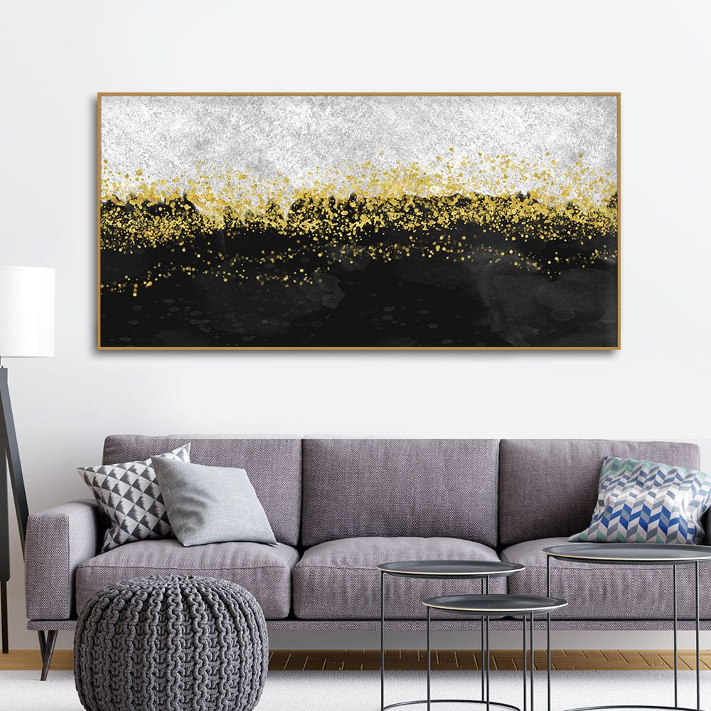 Premium Gold Glitter Particles on Black Background Canvas and Wall Painting - Decor Smart