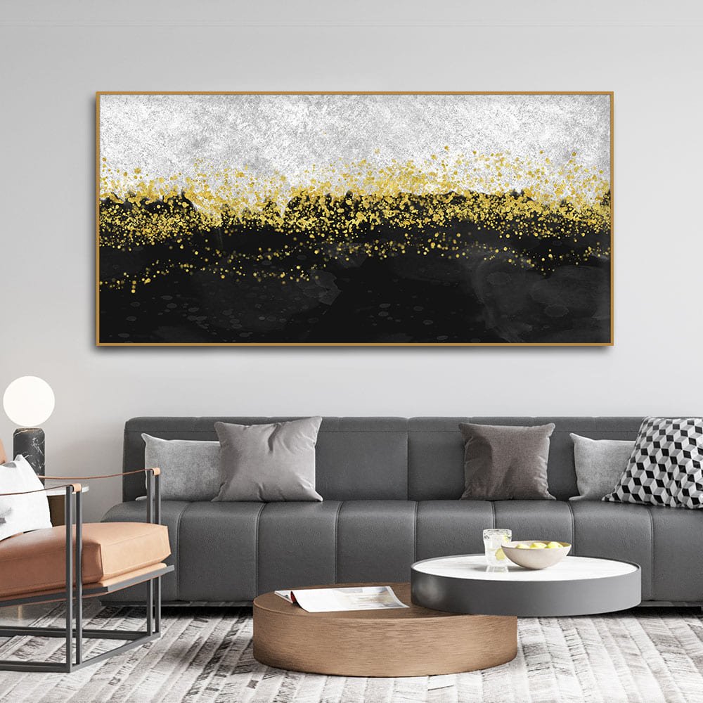 Premium Gold Glitter Particles on Black Background Canvas and Wall Painting - Decor Smart