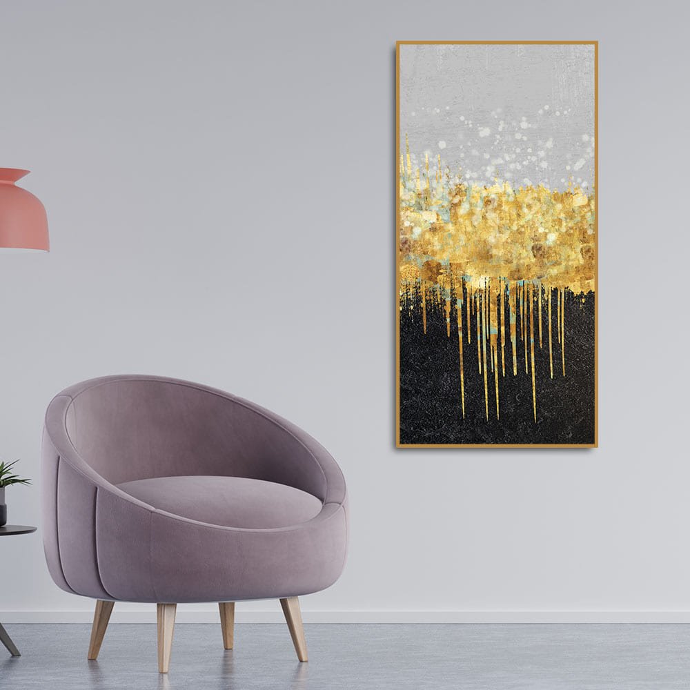 Premium Gold Glitter Particles on Black Background Canvas Wall Painting - Decor Smart